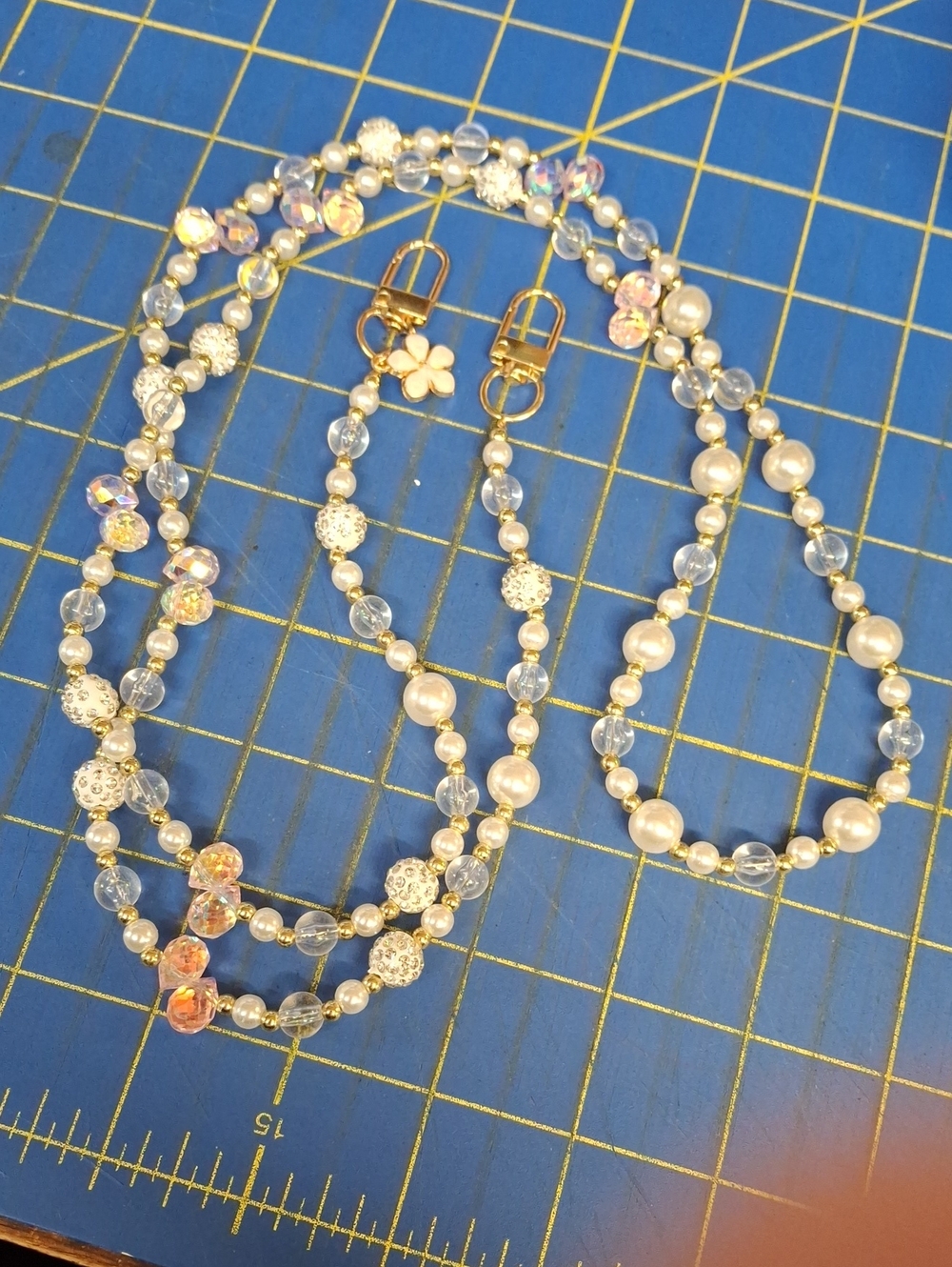 Pearl Faux Crystal Beaded Gold Tone 46" Purse Strap